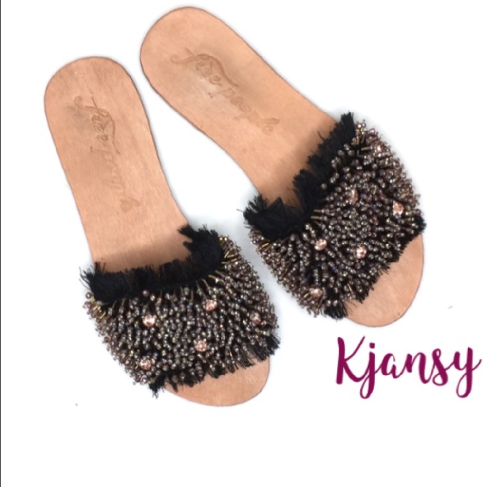 Free People Outer Banks Fringe Embellished Slides - Picture 5 of 8